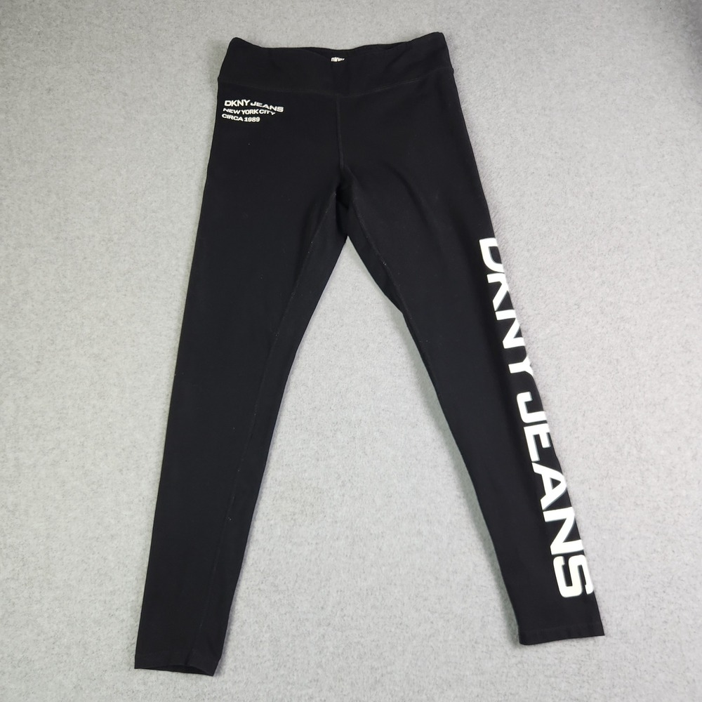 DKNY Leggings‎ Womens Small Black Logo Graphic Cotton Stretch Athleisure Workout
